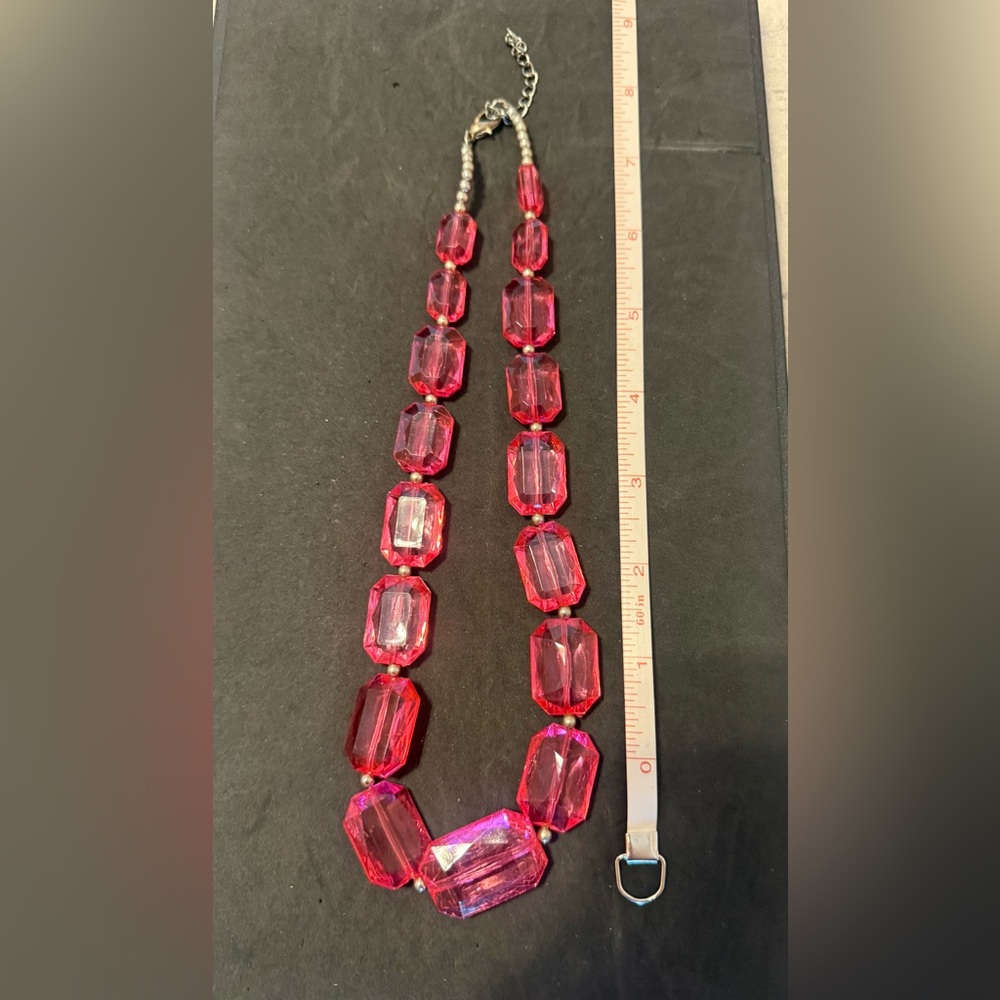 Pink Faceted Clear Acrylic Bead Necklace - Women's Jewelry